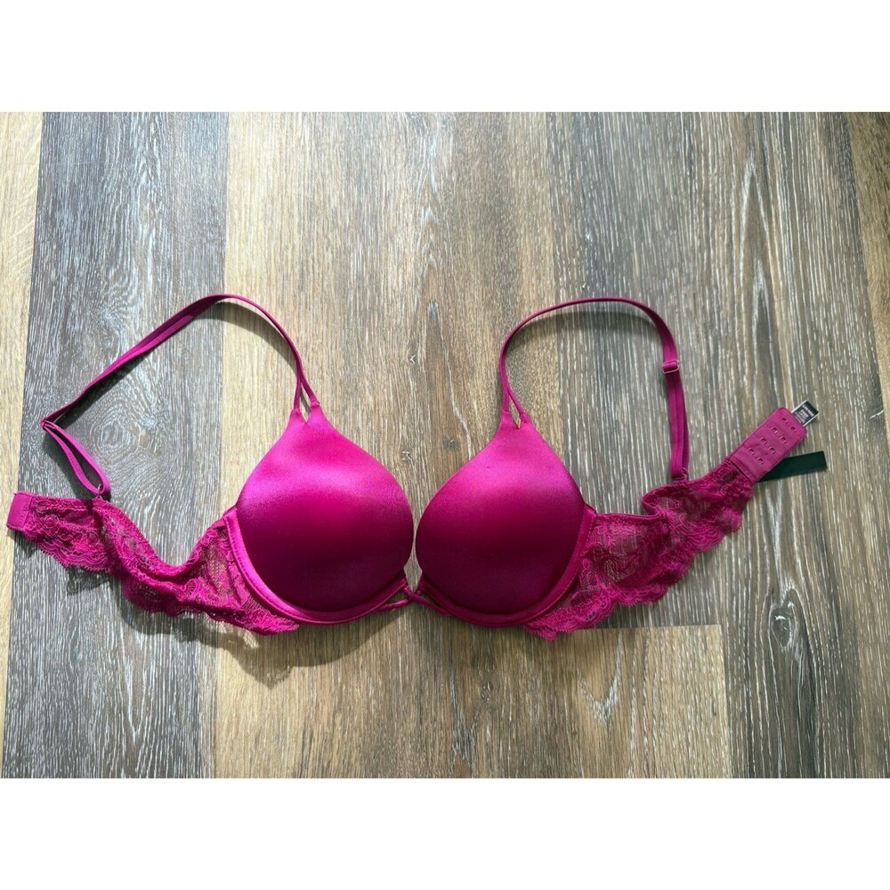 Victoria’s Secret Bombshell Plunge Bra 34AA Pink Lace Push Up NWT